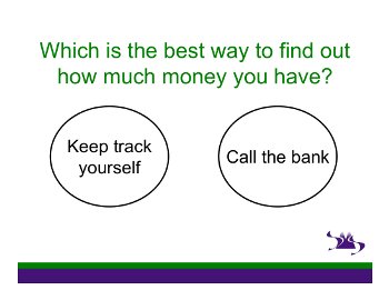 Which is the best way to find out how much money you have?
     Keep track yourself or call the bank?